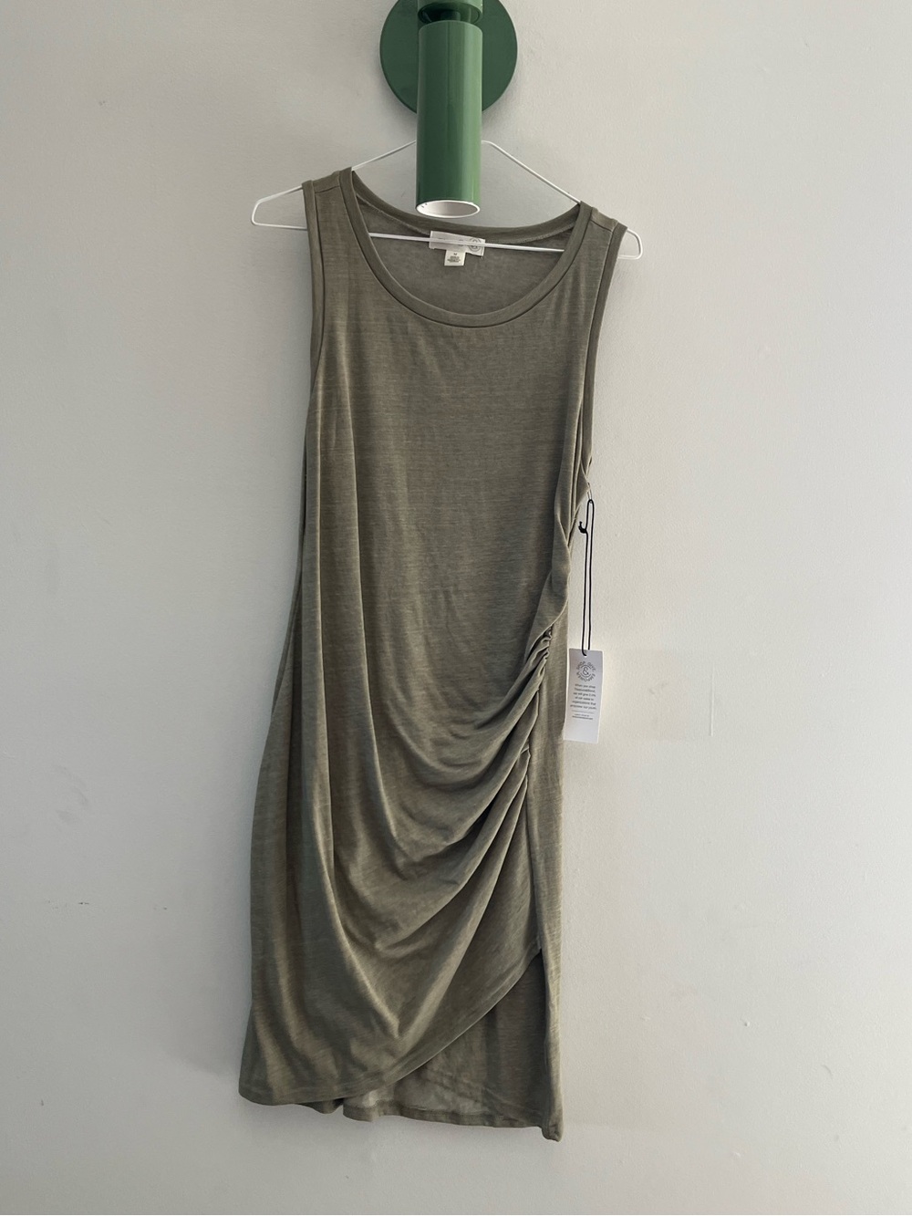 Treasure & Bond Olive Sleeveless Midi Dress with Side Ruching